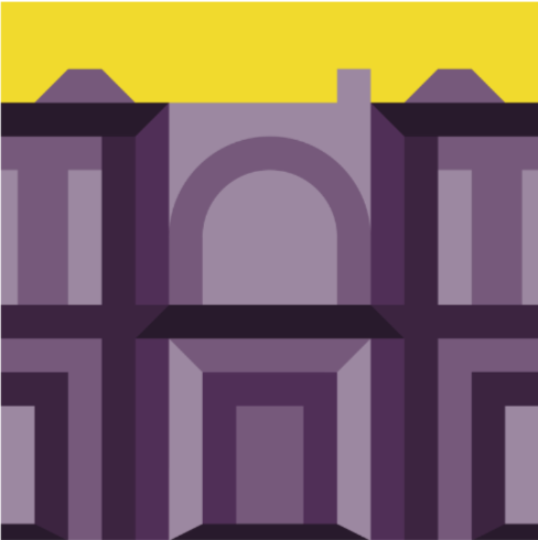 Stylized purple illustration of a Baltimore rowhouse facade